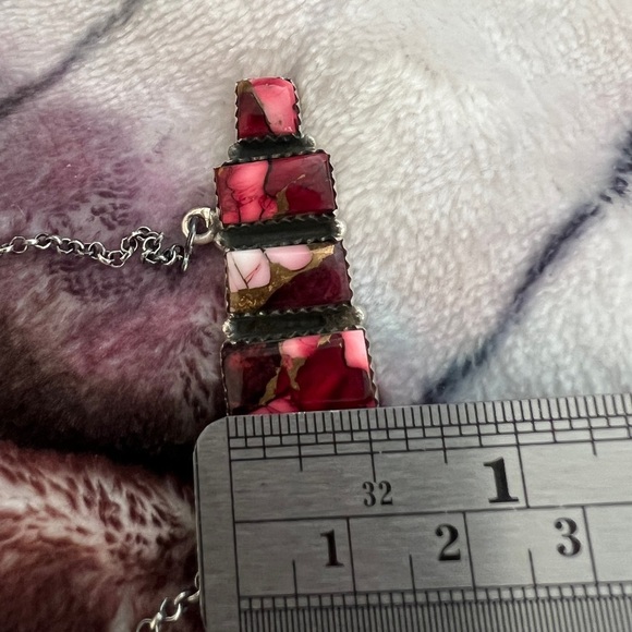 ❤️ Red Rose Pink Dahlia Sterling Southwestern Pendant Necklace 18+2” 13.5 gms - Picture 6 of 10